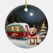 Winter Labrador Caravan Weihnachtsabenteuer Keramik Ornament (Hinten)