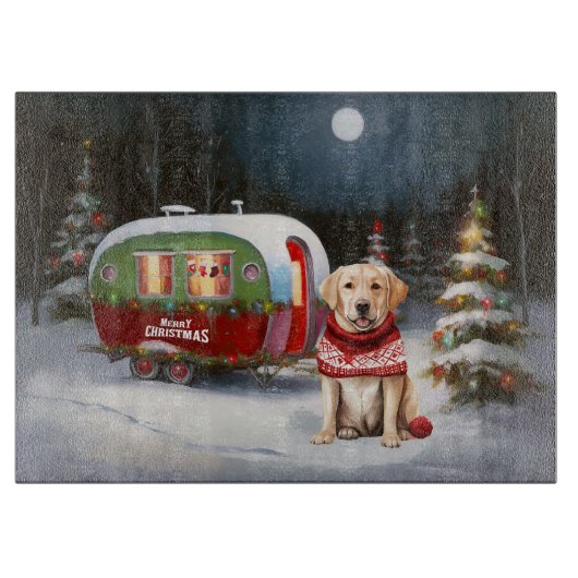 Winter Labrador Caravan Weihnachtsabenteuer Schneidebrett (Vorderseite)