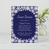 Winter Lace 16 . Geburtstag Einladung - blau (Stehend Vorderseite)
