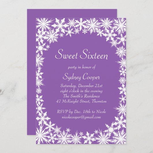 Winter Lace 16 . Geburtstag Einladung - lila (Vorne/Hinten)