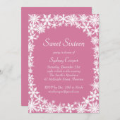 Winter Lace 16 . Geburtstag Einladung - pink (Vorne/Hinten)