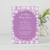 Winter Lace Baby Dusche Einladung in Lilac (Stehend Vorderseite)