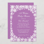 Winter Lace Baby Dusche Einladung in Lilac (Vorne/Hinten)
