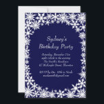 Winter Lace Geburtstagsparty Einladung - blau<br><div class="desc">Helle,  weiße Schneeflocken auf einem tiefen blauen Hintergrund schmücken diesen Winter Birthday Party Einladung. Diese Einladung ist leicht mit jedem Namen anzupassen und perfekt für jedes Alter. Wenn Sie zusätzliche Artikel in dieser Sammlung benötigen,  kontaktieren Sie uns einfach unter prettyfancyinvites@gmail.com mit Ihrer Anfrage.</div>