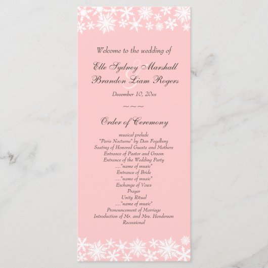 Winter Lace on Blush Wedding Programm (Vorderseite)