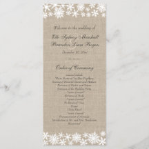Winter Lace on Burlap Wedding Programm