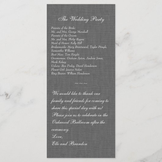 Winter Lace on Gray Linen Wedding Program Programm (Rückseite)