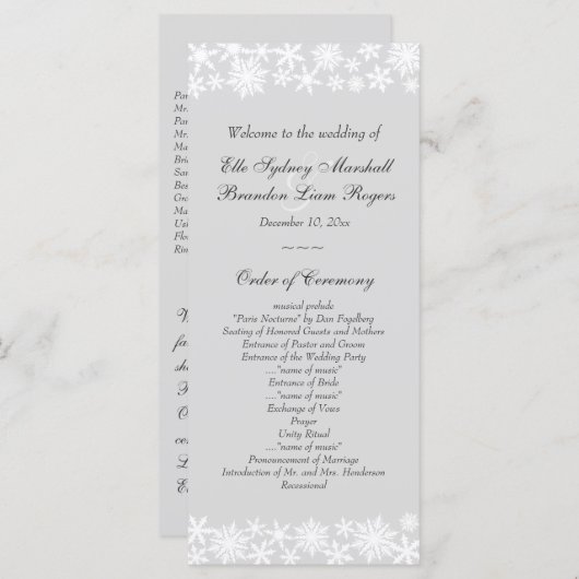 Winter Lace on Gray Wedding Program Programm (Vorne/Hinten)