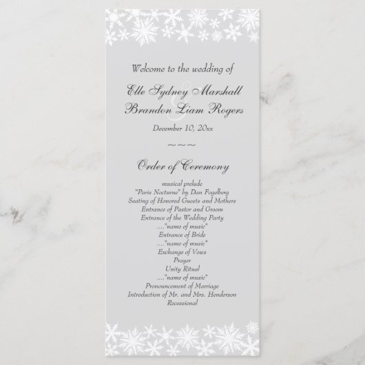 Winter Lace on Gray Wedding Program Programm (Vorderseite)