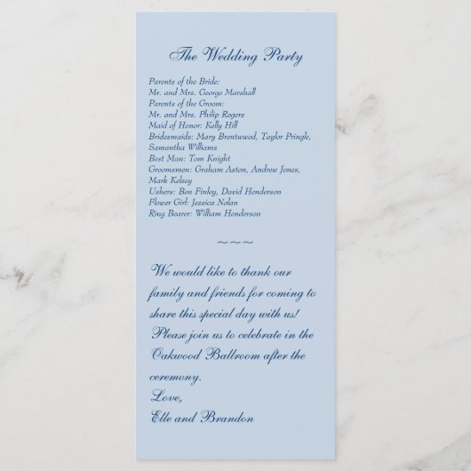 Winter Lace on Icy Blue Wedding Program Programm (Rückseite)