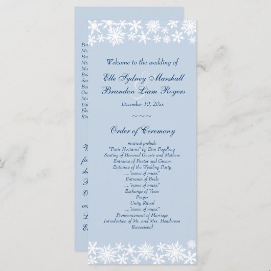 Winter Lace on Icy Blue Wedding Program Programm (Vorne/Hinten)