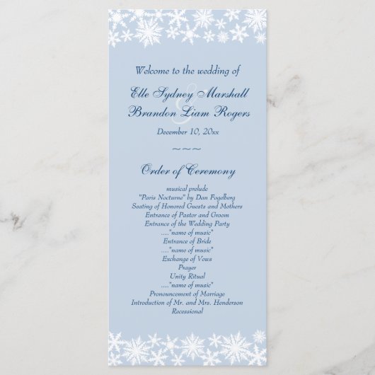 Winter Lace on Icy Blue Wedding Program Programm (Vorderseite)