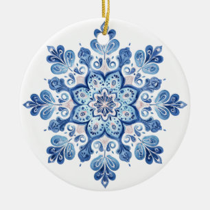 Winter-Lace-Schneeflocken-Ornament Blau und Weiß Keramik Ornament