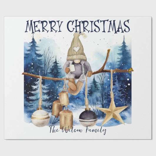 Winter Lady Gnome Blue Forest Frohe Weihnachten Geschenkpapier (Flach)