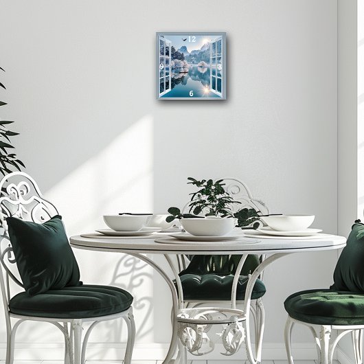 Winter Lake Eagle Fisherman Snowy Mountains Quadratische Wanduhr