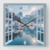 Winter Lake Eagle Fisherman Snowy Mountains Quadratische Wanduhr (Vorderseite)