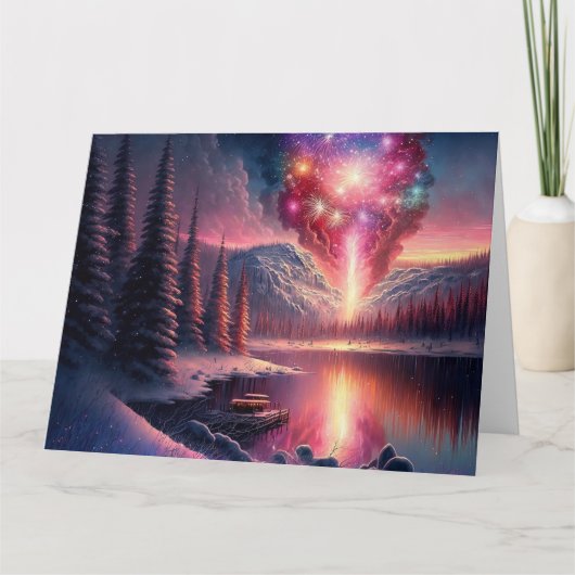 Winter Lake Fireworks Karte (Vorderseite)