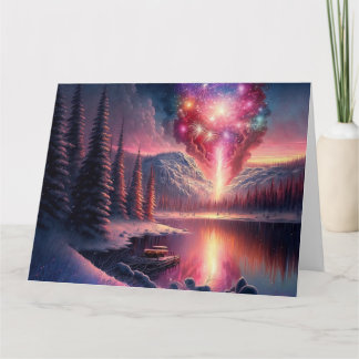 Winter Lake Fireworks Karte