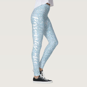 Winter Lake Light Aqua Blue Glitzer CUSTOM TEXT Leggings