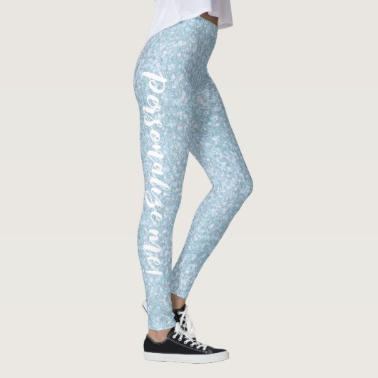 Winter Lake Light Aqua Blue Glitzer CUSTOM TEXT Leggings (Rechts)