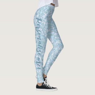 Winter Lake Light Aqua Blue Glitzer CUSTOM TEXT Leggings