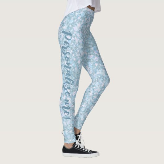 Winter Lake Light Aqua Blue Glitzer CUSTOM TEXT Leggings (Rechts)