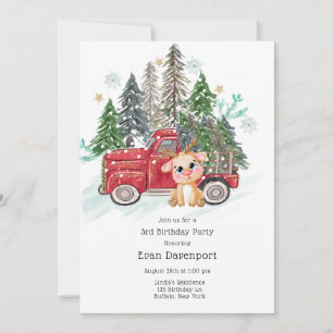 Winter Land Truck und Baby Rudolph Geburtstagspart Einladung