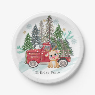 Winter Land Truck und Baby Rudolph Geburtstagspart Pappteller