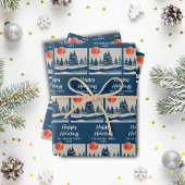 Winter Landscape Forest Moon Navy Blue Drawing  Geschenkpapier Set