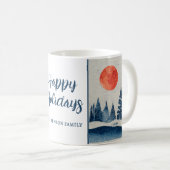 Winter Landscape Forest Moon Navy Blue Drawing Kaffeetasse (VorderseiteRechts)