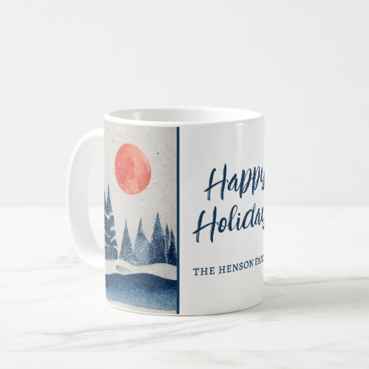 Winter Landscape Forest Moon Navy Blue Drawing Kaffeetasse (Vorderseite Links)