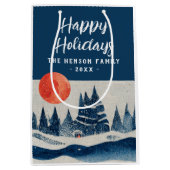 Winter Landscape Forest Moon Navy Blue Drawing Mittlere Geschenktüte (Vorderseite)