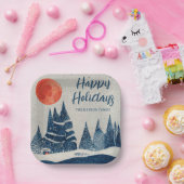 Winter Landscape Forest Moon Navy Blue Drawing  Pappteller (Party)