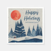 Winter Landscape Forest Moon Navy Blue Drawing Serviette (Vorderseite)