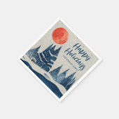 Winter Landscape Forest Moon Navy Blue Drawing  Serviette (Ecke)