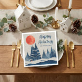 Winter Landscape Forest Moon Navy Blue Drawing  Serviette