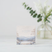 Winter Landscape Gold Frame Frosted Blue Floral Quadratische Visitenkarte (Stehend Vorderseite)