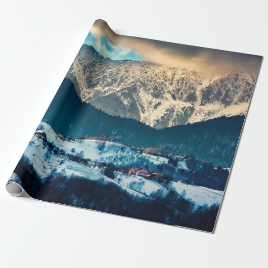 Winter landscape in Carpathian Mountain. Bran, Rom Geschenkpapier (Ungerollt)