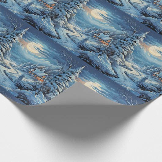 Winter Landscape Log Cabin Pine Trees River Geschenkpapier (Ecke)