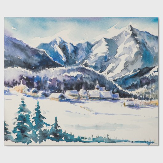 Winter landscape with mountain village covered wit geschenkpapier (Flach)