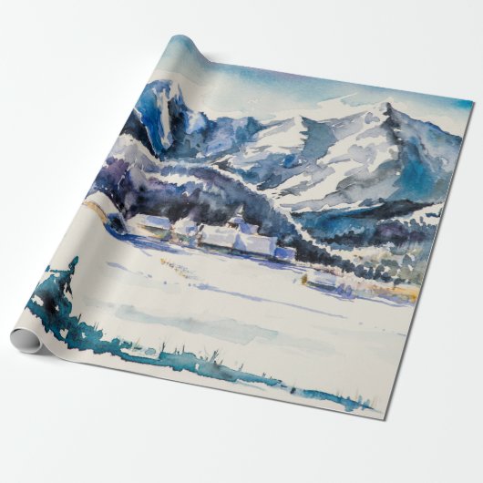 Winter landscape with mountain village covered wit geschenkpapier (Ungerollt)