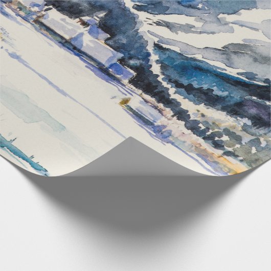 Winter landscape with mountain village covered wit geschenkpapier (Ecke)
