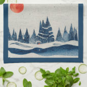 Winter Landschaft Forest Moon Blau Zeichnend Geschirrtuch (Gefaltet)