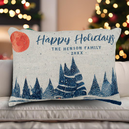 Winter Landschaft Forest Moon Navy Blau Zeichnend Dekokissen