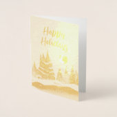 Winter Landschaft Forest Moon Navy Blau Zeichnend Folienkarte (Vorderseite)