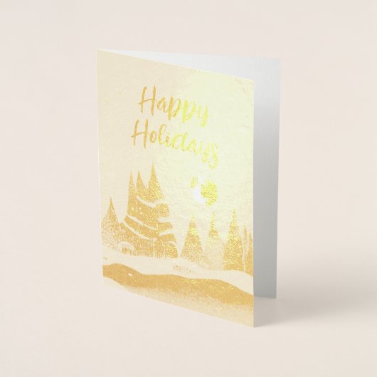 Winter Landschaft Forest Moon Navy Blau Zeichnend Folienkarte (Vorderseite)