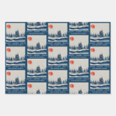 Winter Landschaft Forest Moon Navy Blau Zeichnend Geschenkpapier Set (Vorderseite)