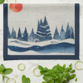 Winter Landschaft Forest Moon Navy Blau Zeichnend Geschirrtuch (Gefaltet)