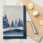 Winter Landschaft Forest Moon Navy Blau Zeichnend Geschirrtuch (Viertel Falte)