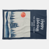 Winter Landschaft Forest Moon Navy Blau Zeichnend Geschirrtuch (Horizontal)